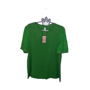 Nitoufo Women’s Green Blouse Short Sleeve Textured Sheer Sleeves Size XL New